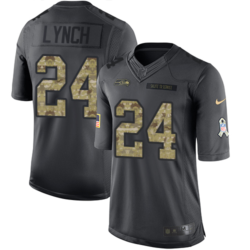 Nike Seahawks #24 Marshawn Lynch Black Men's Stitched NFL Limited 2016 Salute to Service Jersey